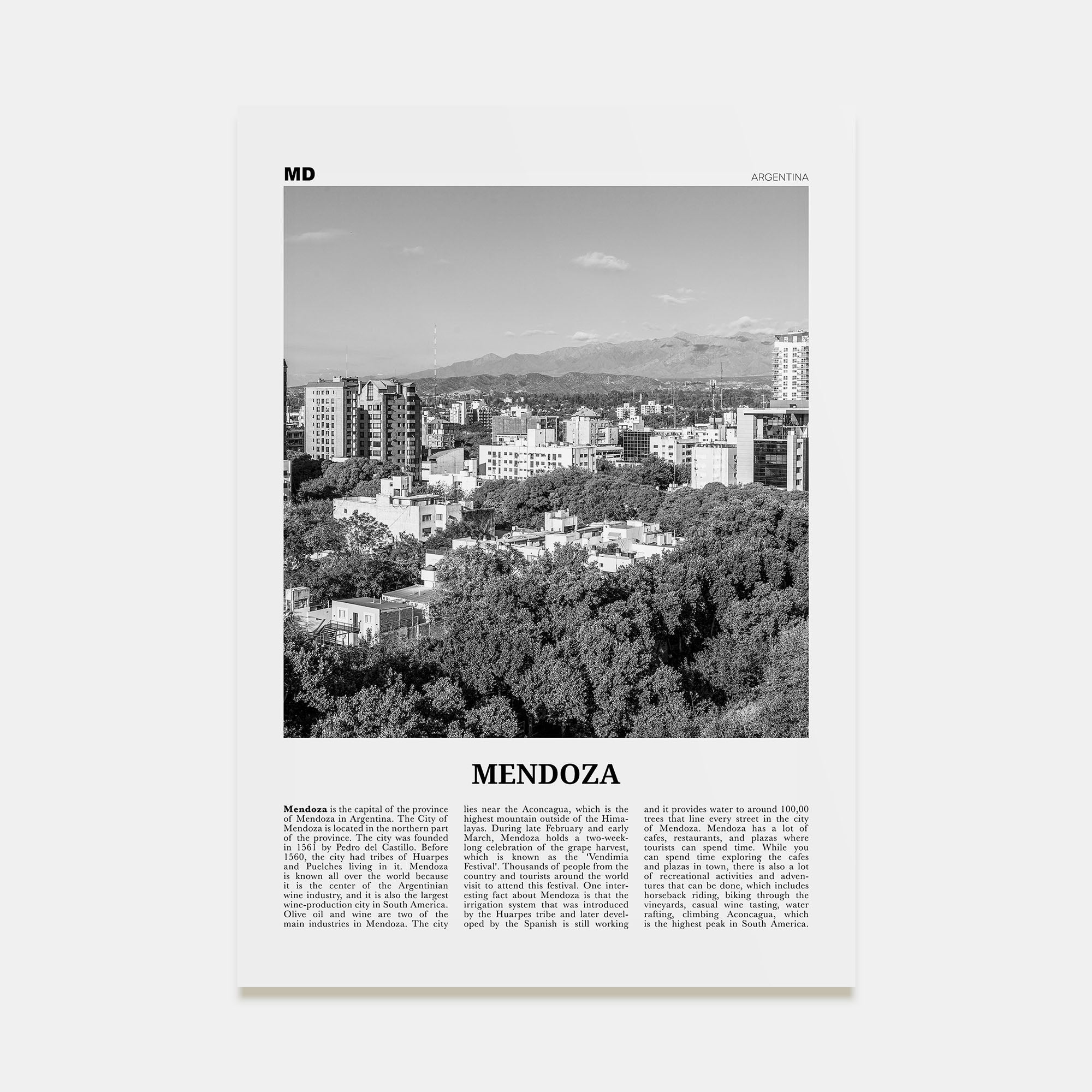 Mendoza Travel B&W Poster
