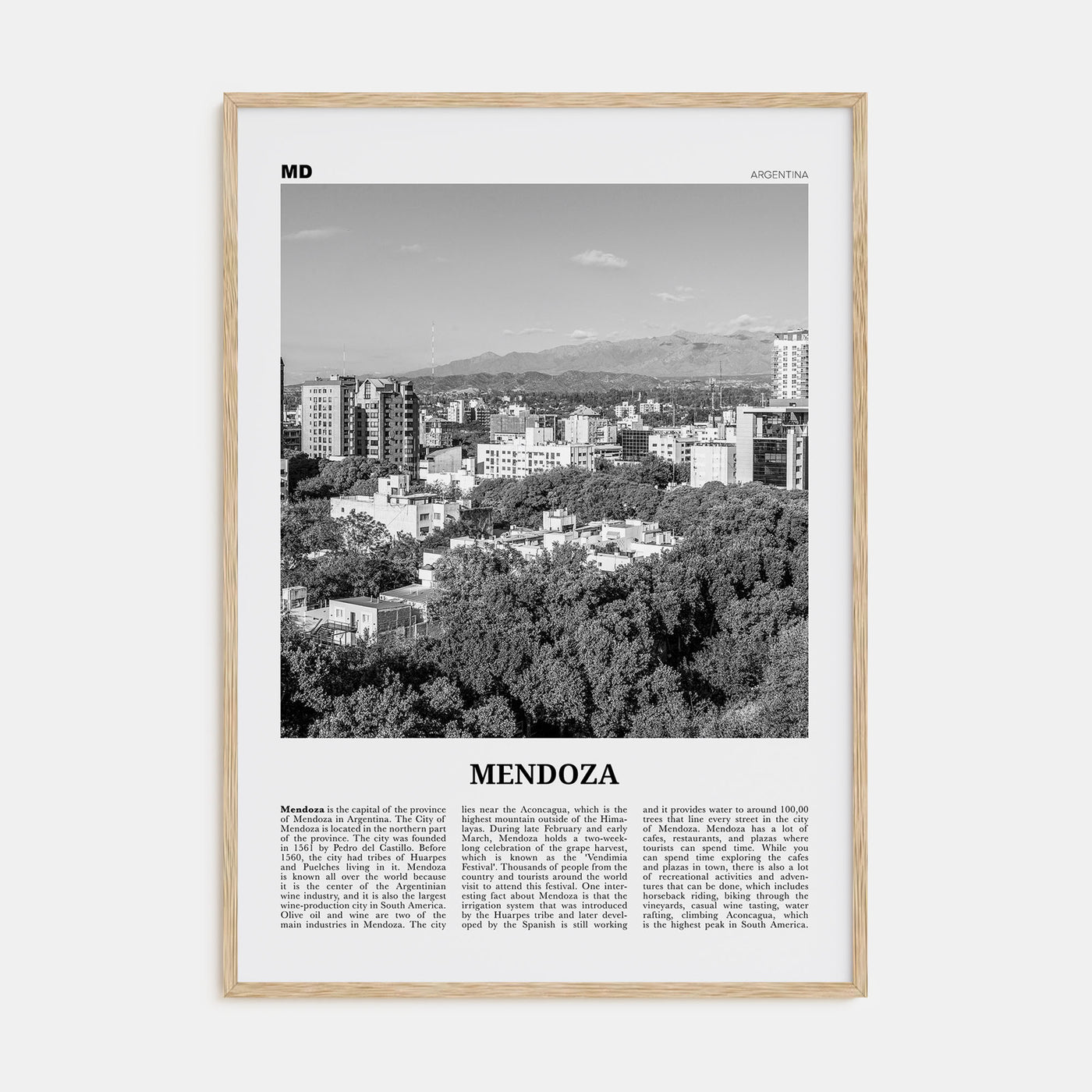 Mendoza Travel B&W Poster