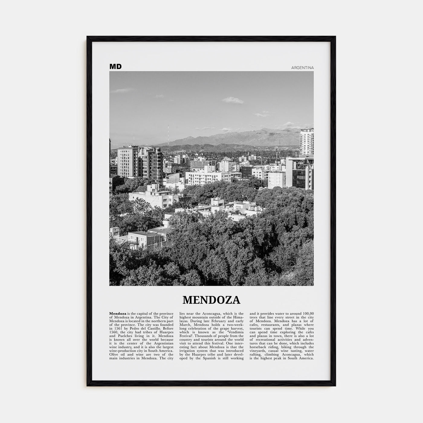 Mendoza Travel B&W Poster