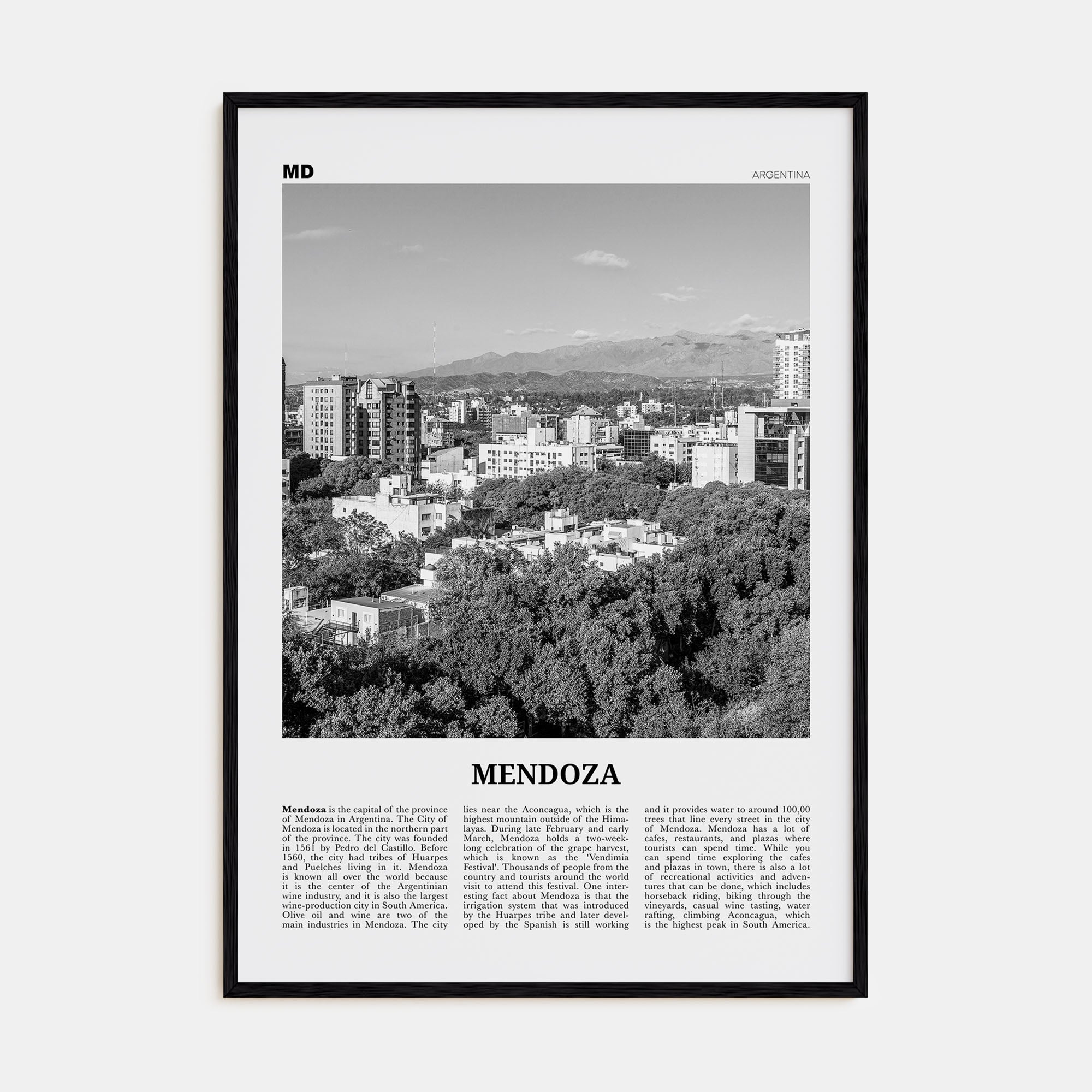 Mendoza Travel B&W Poster