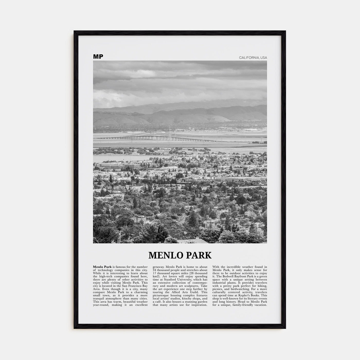 Menlo Park Travel B&W Poster