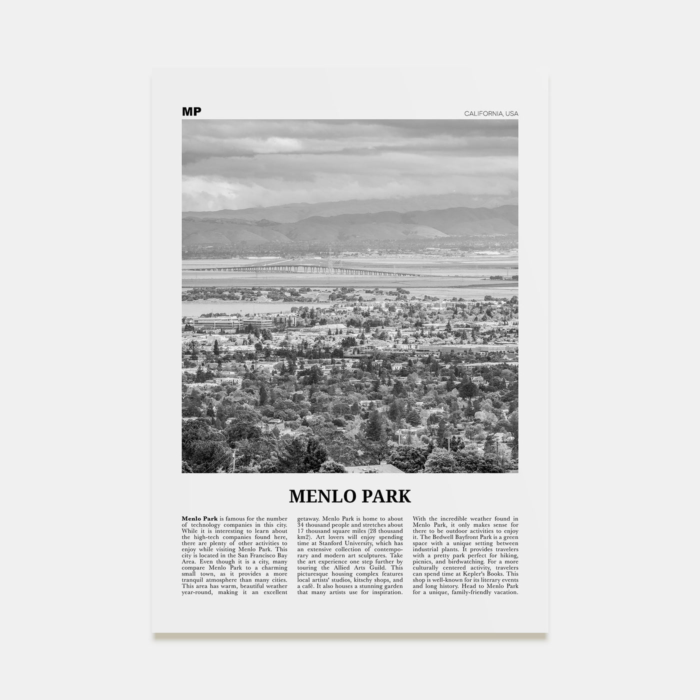 Menlo Park Travel B&W Poster