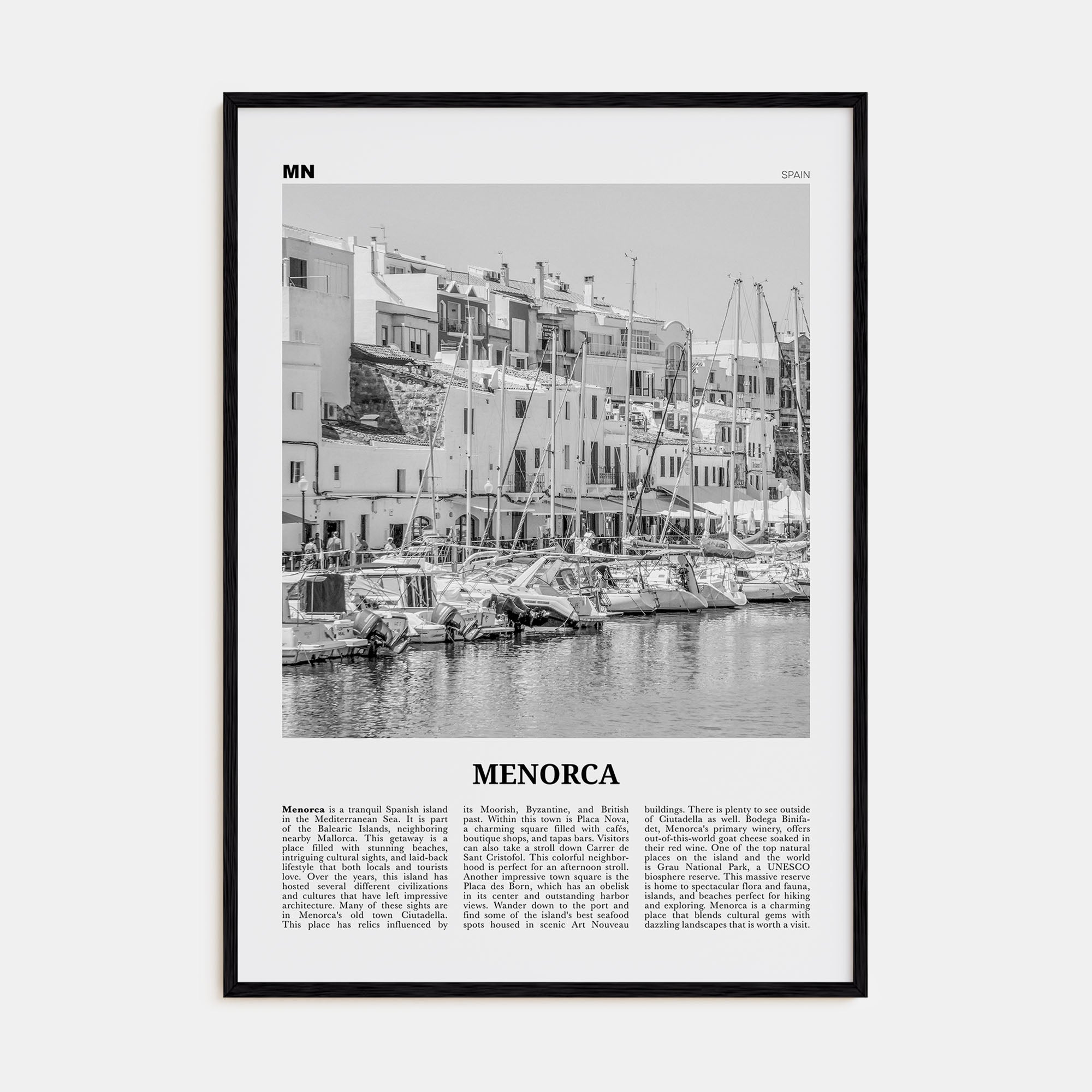 Menorca Travel B&W Poster