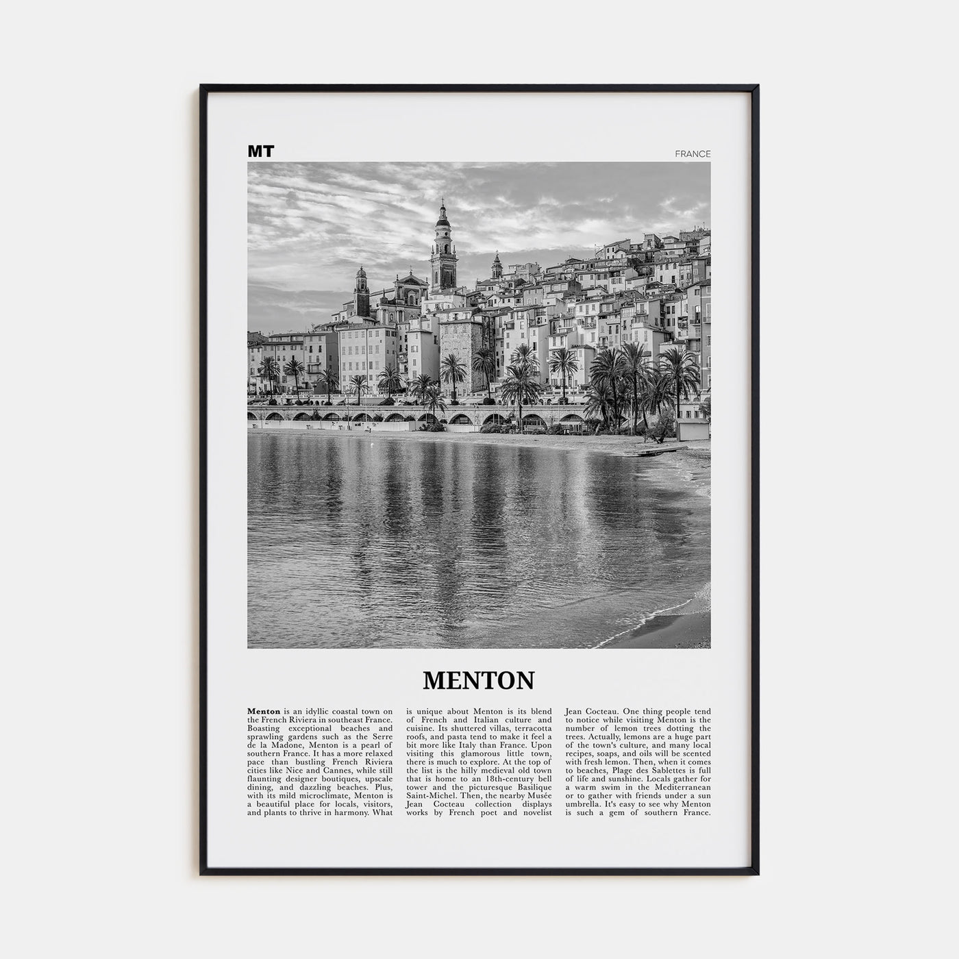 Menton Travel B&W Poster
