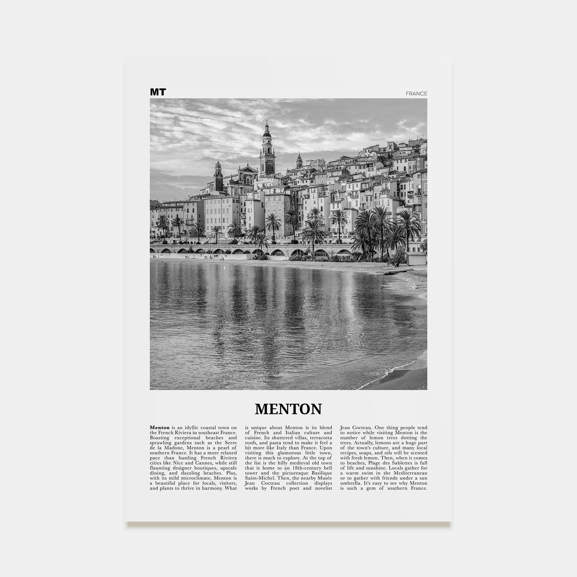 Menton Travel B&W Poster