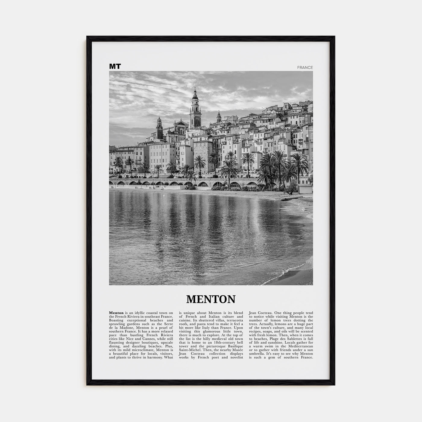 Menton Travel B&W Poster