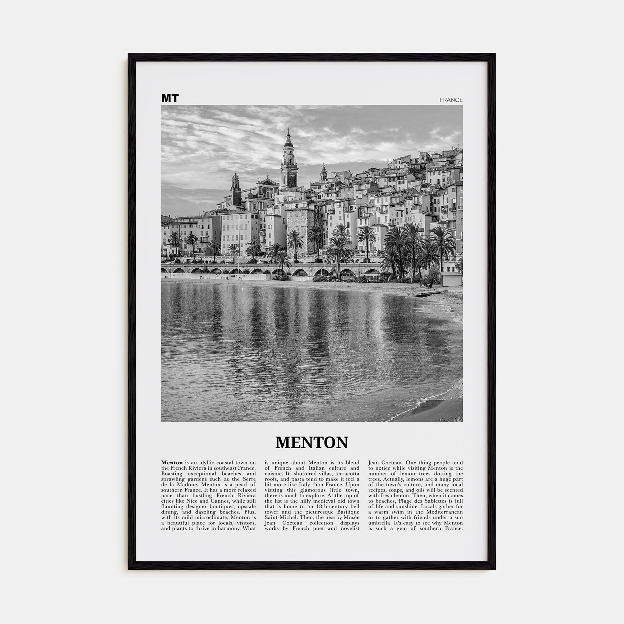 Menton Travel B&W Poster