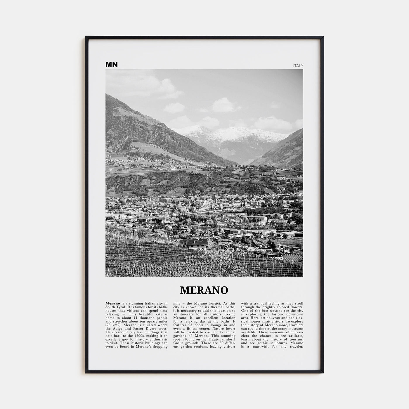Merano Travel B&W Poster