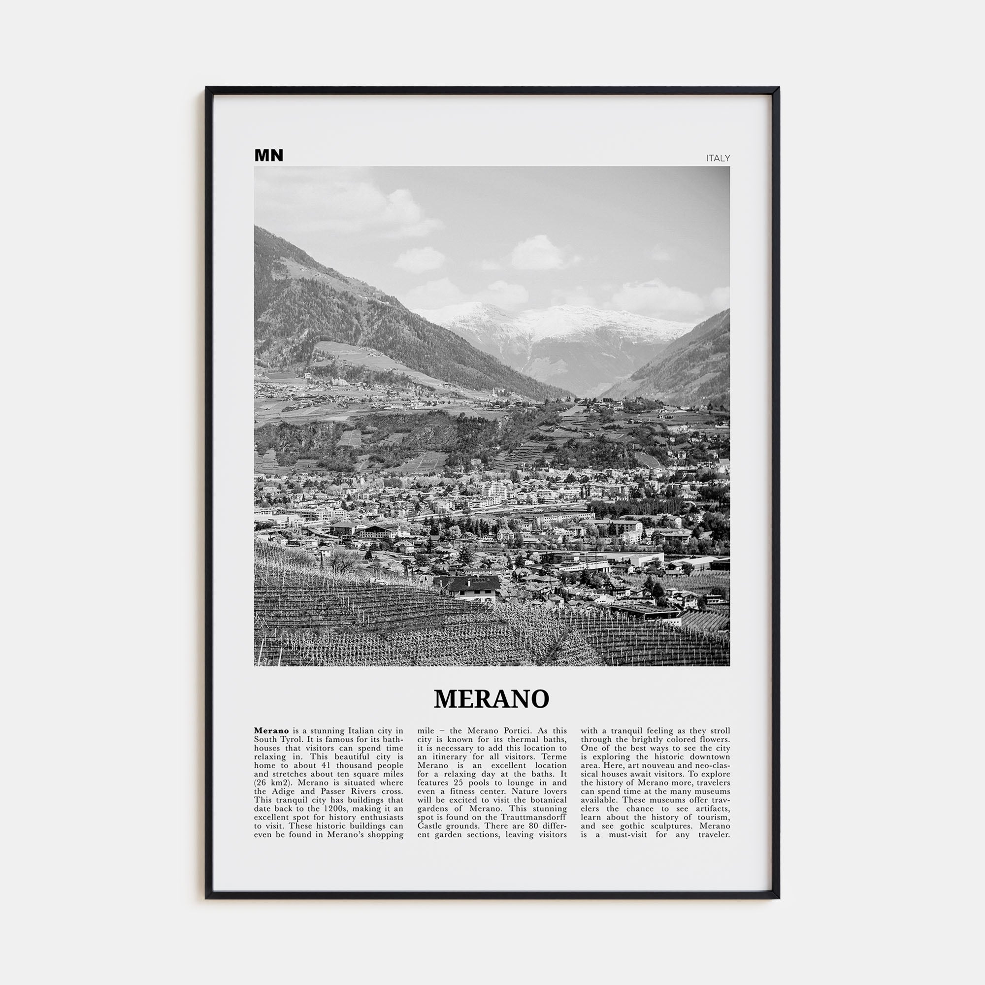 Merano Travel B&W Poster