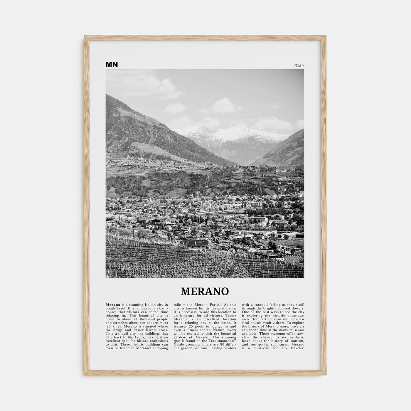Merano Travel B&W Poster
