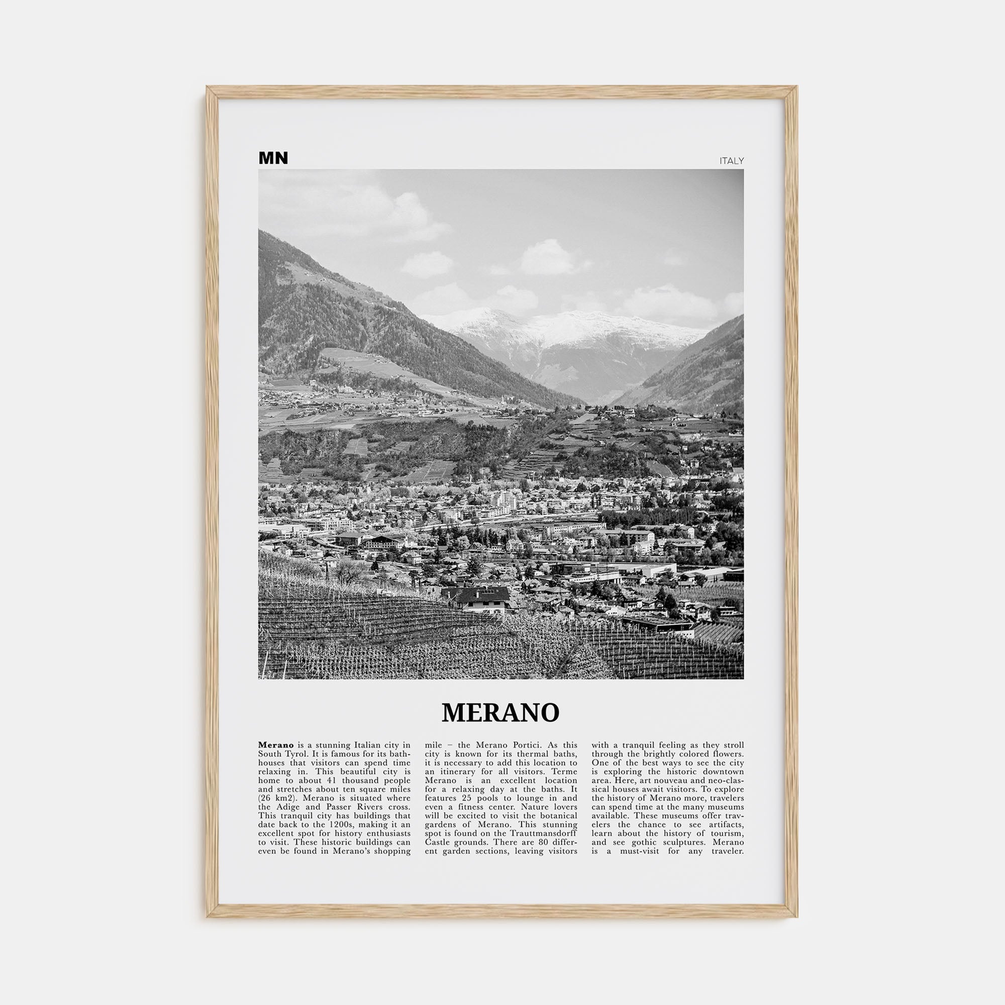 Merano Travel B&W Poster