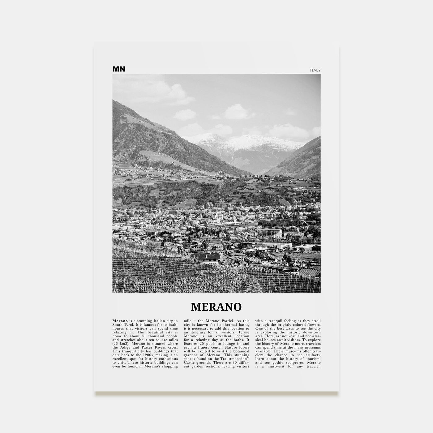 Merano Travel B&W Poster