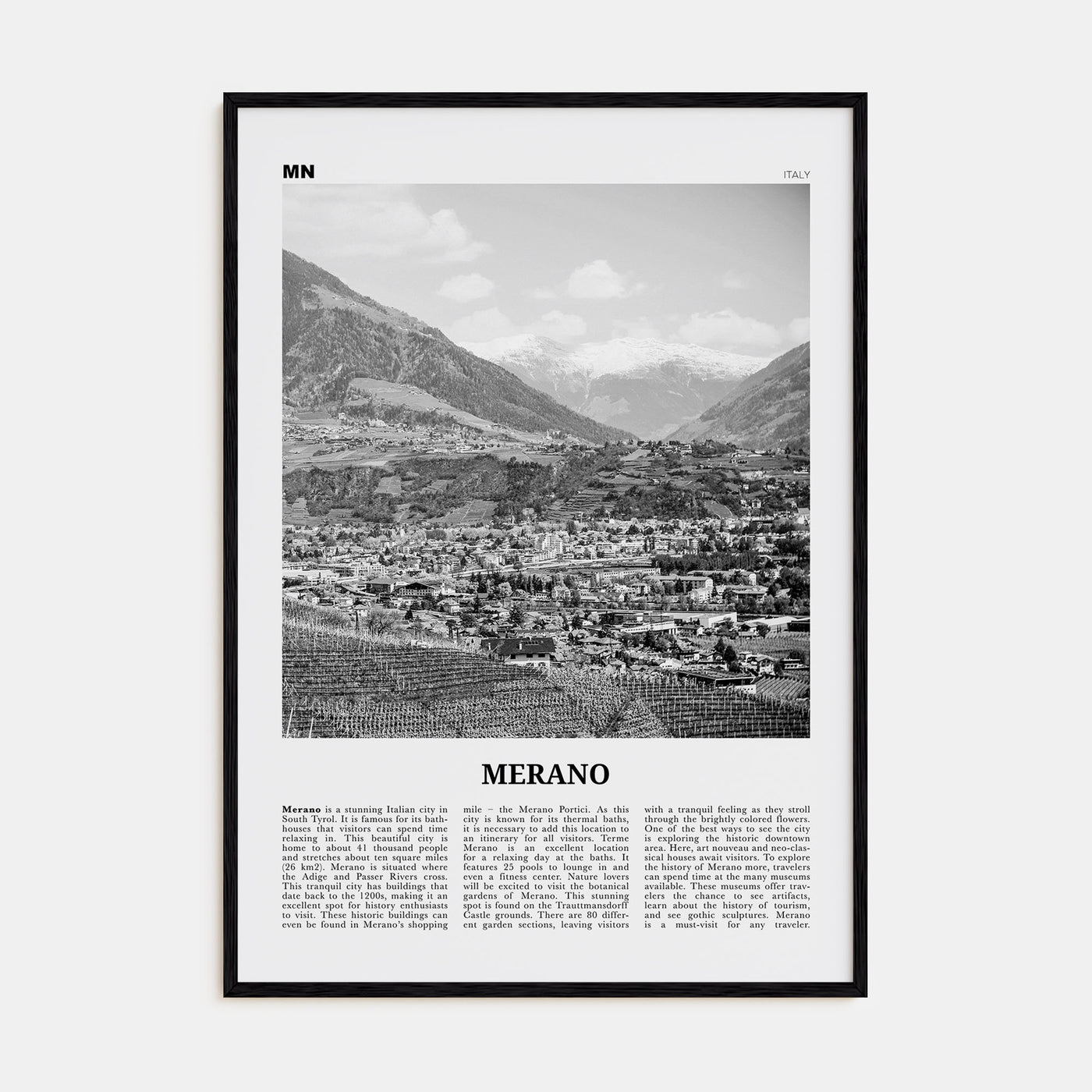 Merano Travel B&W Poster