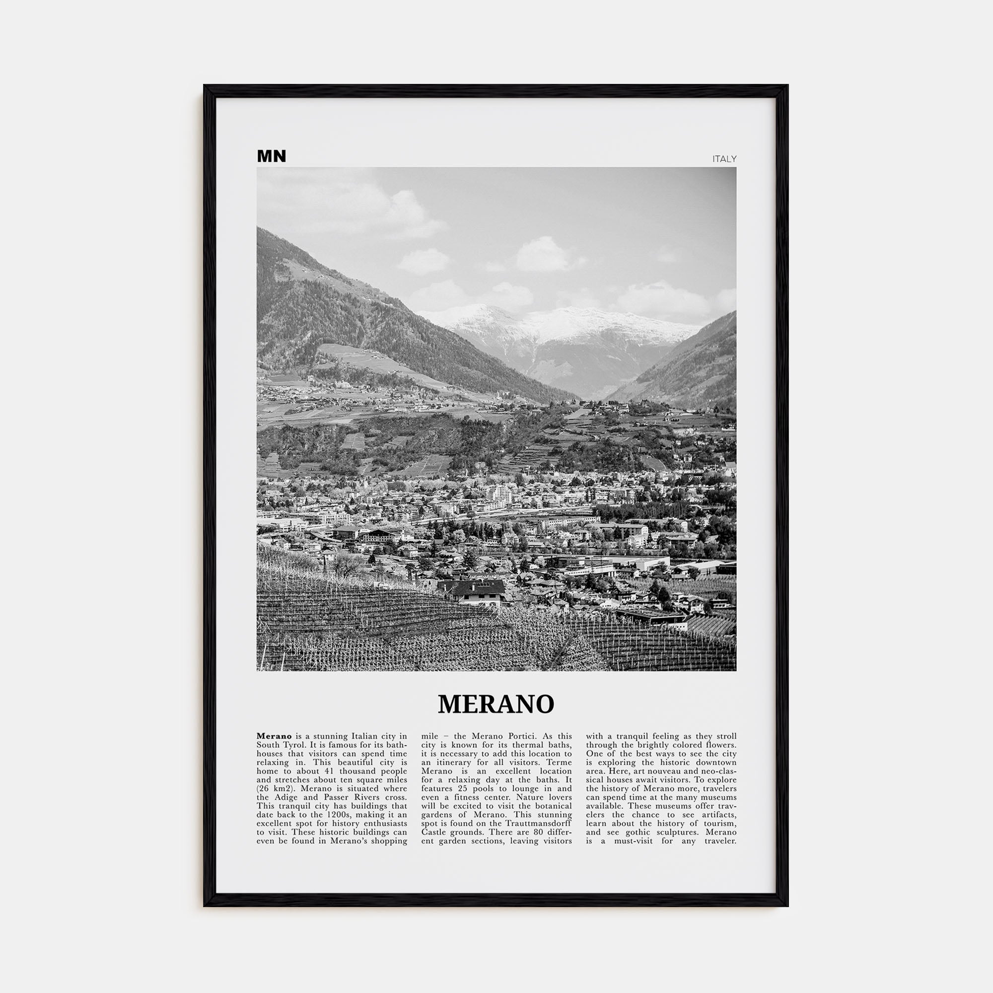 Merano Travel B&W Poster