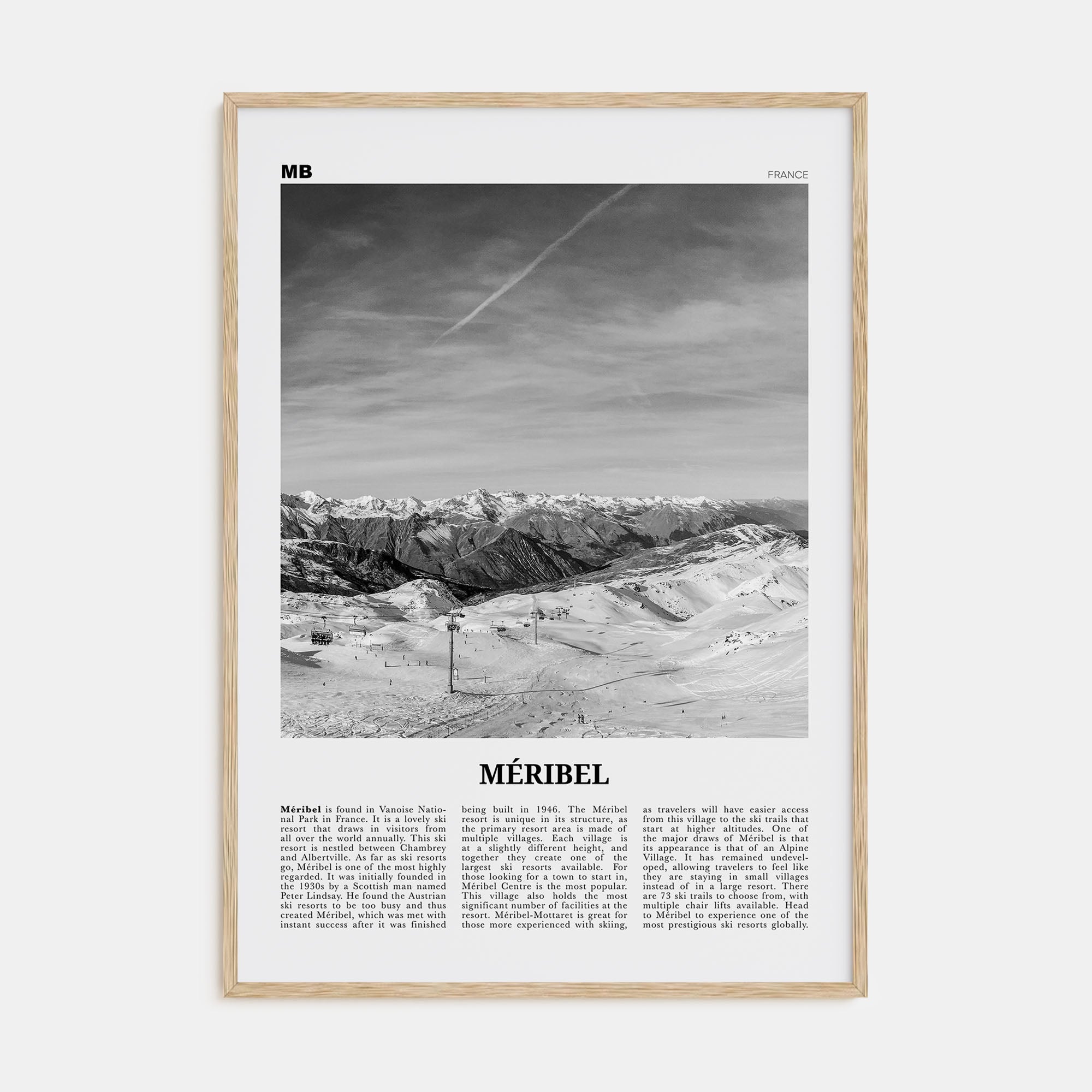Méribel Travel B&W Poster