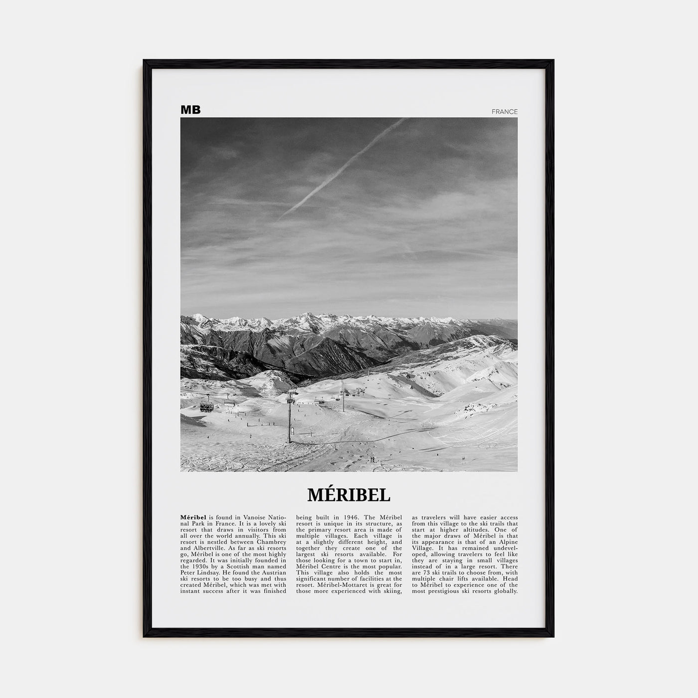 Méribel Travel B&W Poster