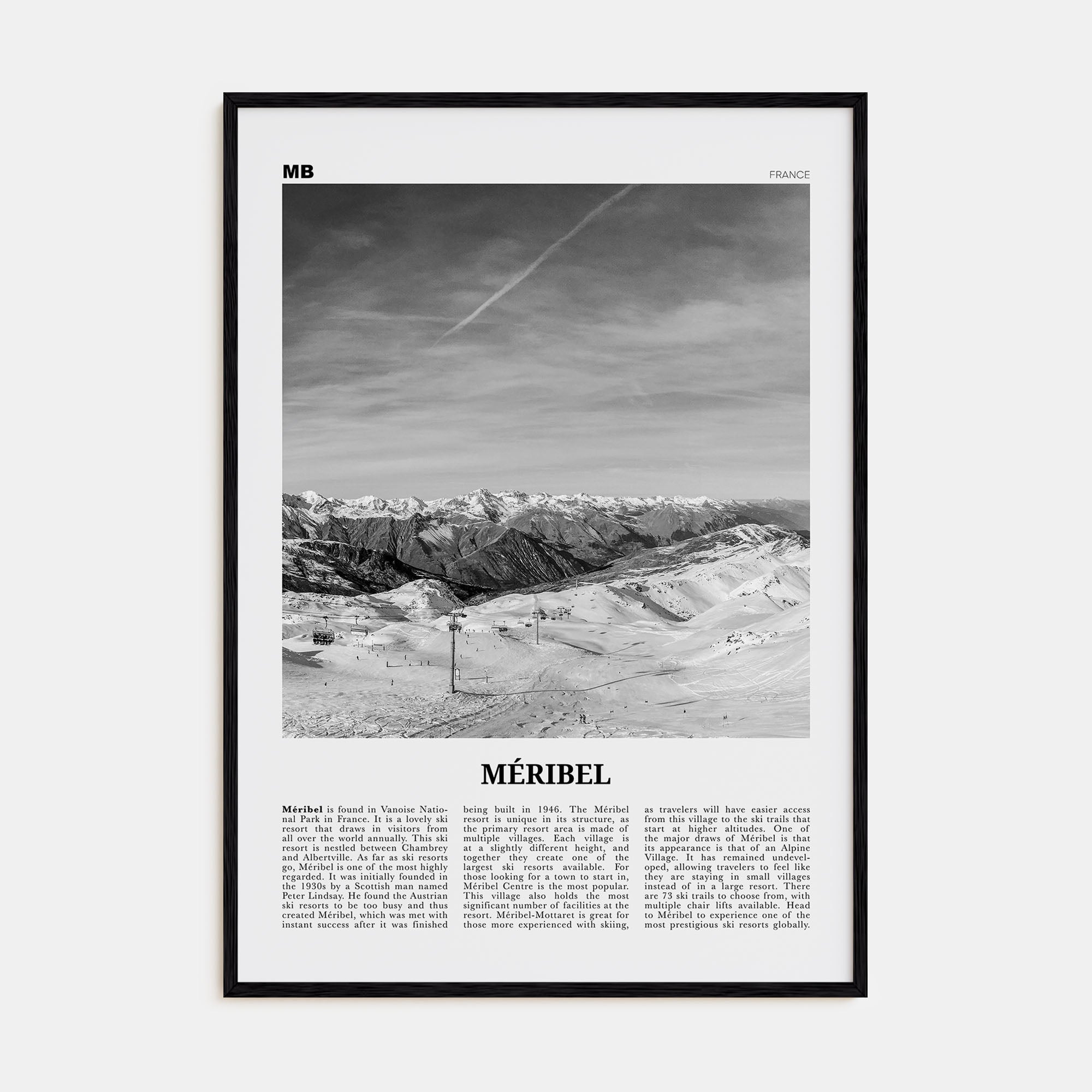 Méribel Travel B&W Poster