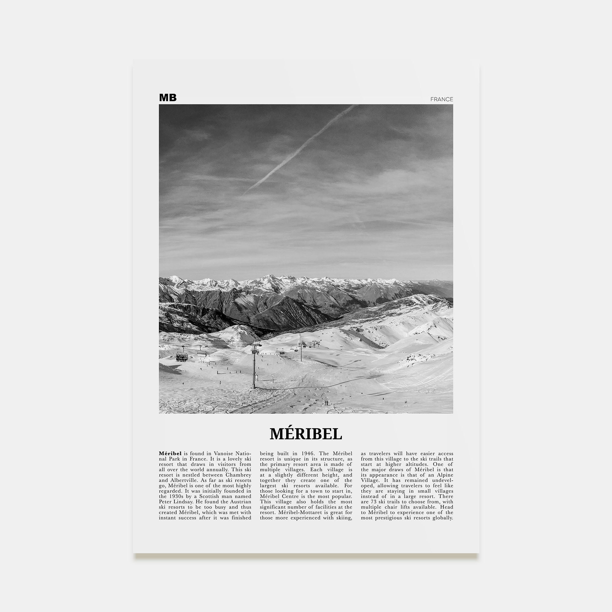 Méribel Travel B&W Poster