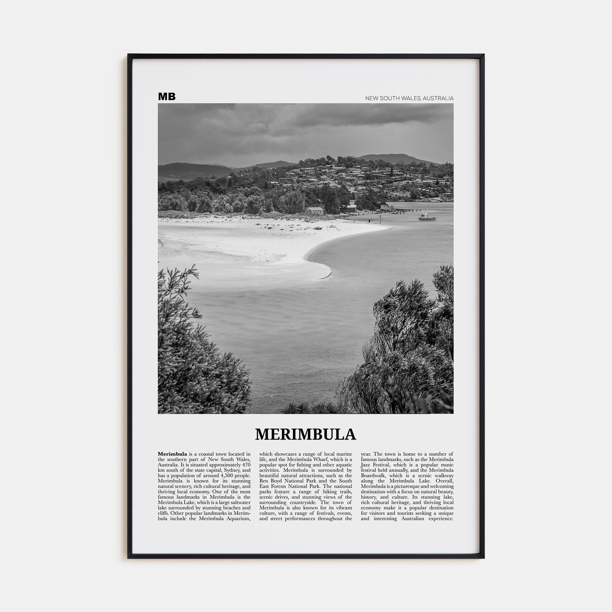 Merimbula Travel B&W Poster