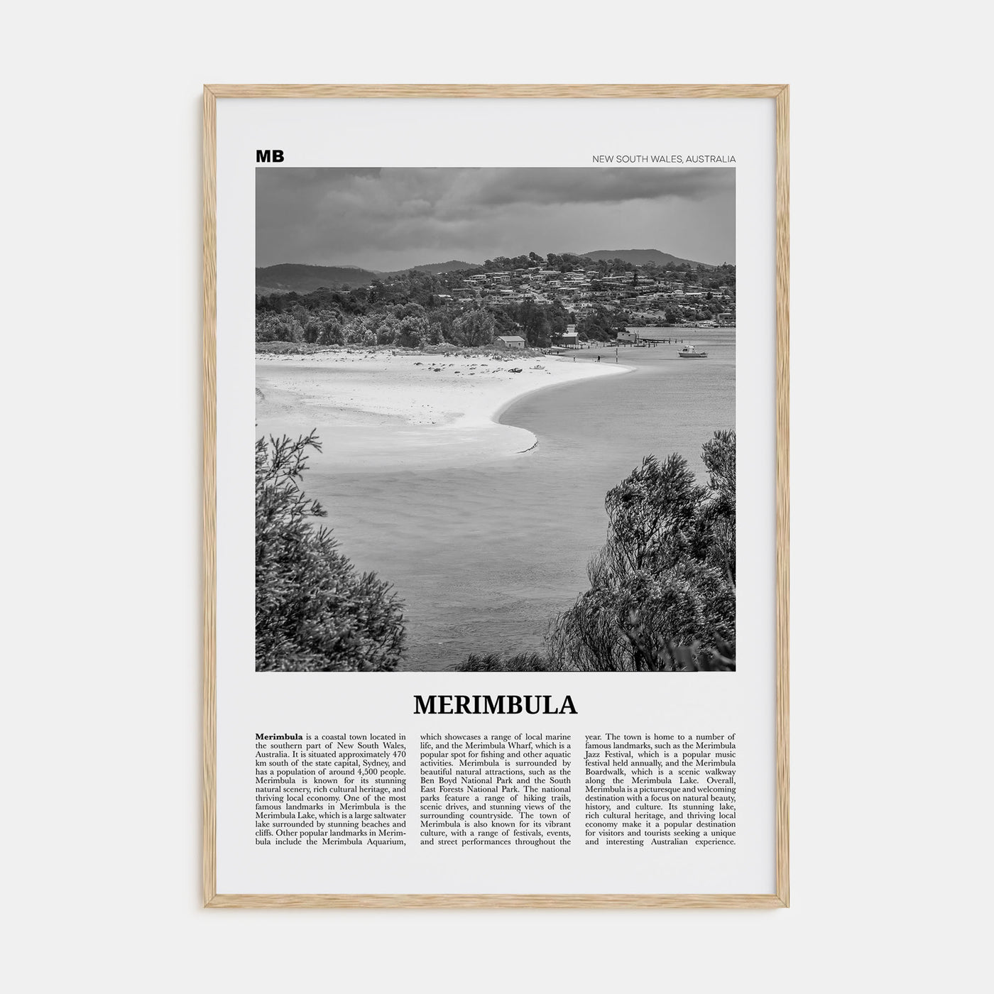 Merimbula Travel B&W Poster