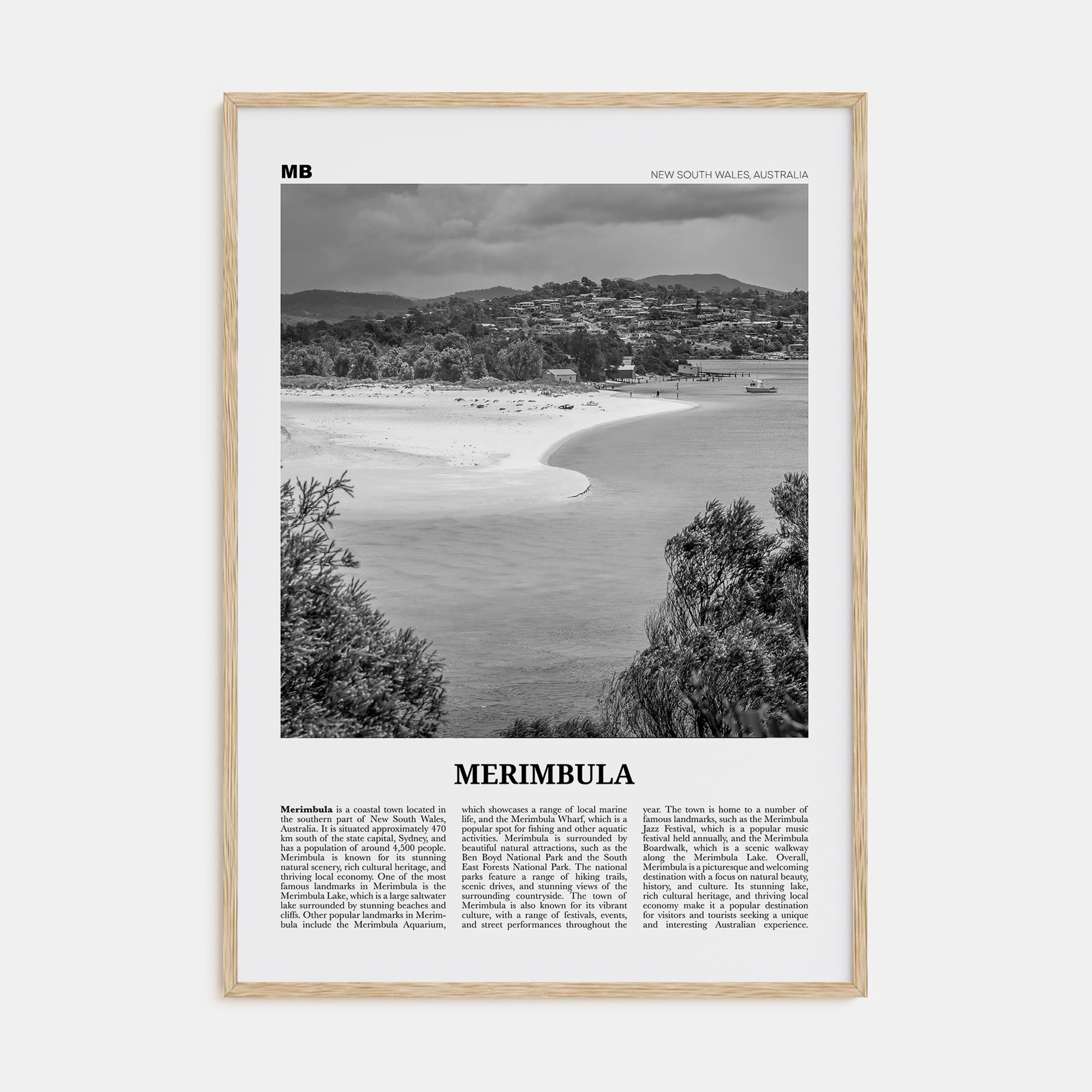 Merimbula Travel B&W Poster