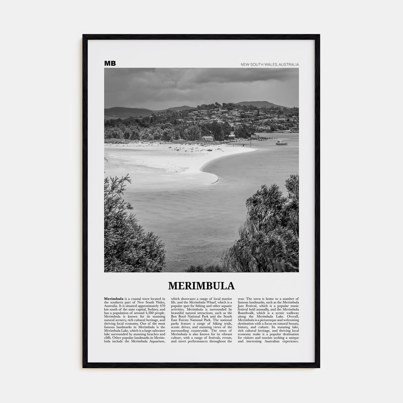 Merimbula Travel B&W Poster