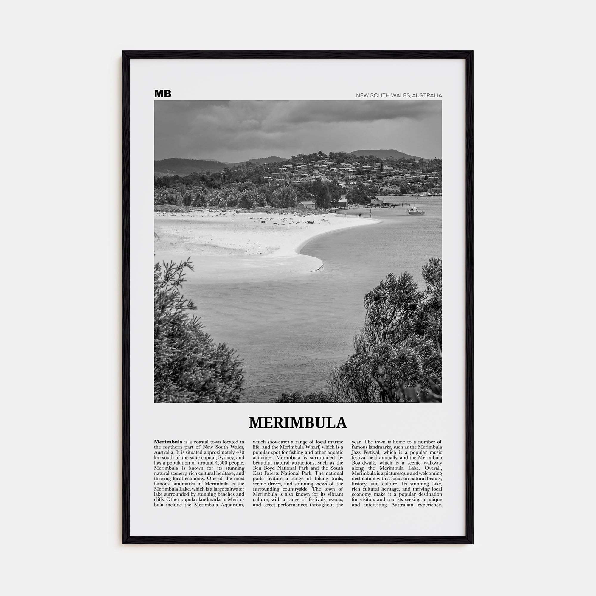 Merimbula Travel B&W Poster