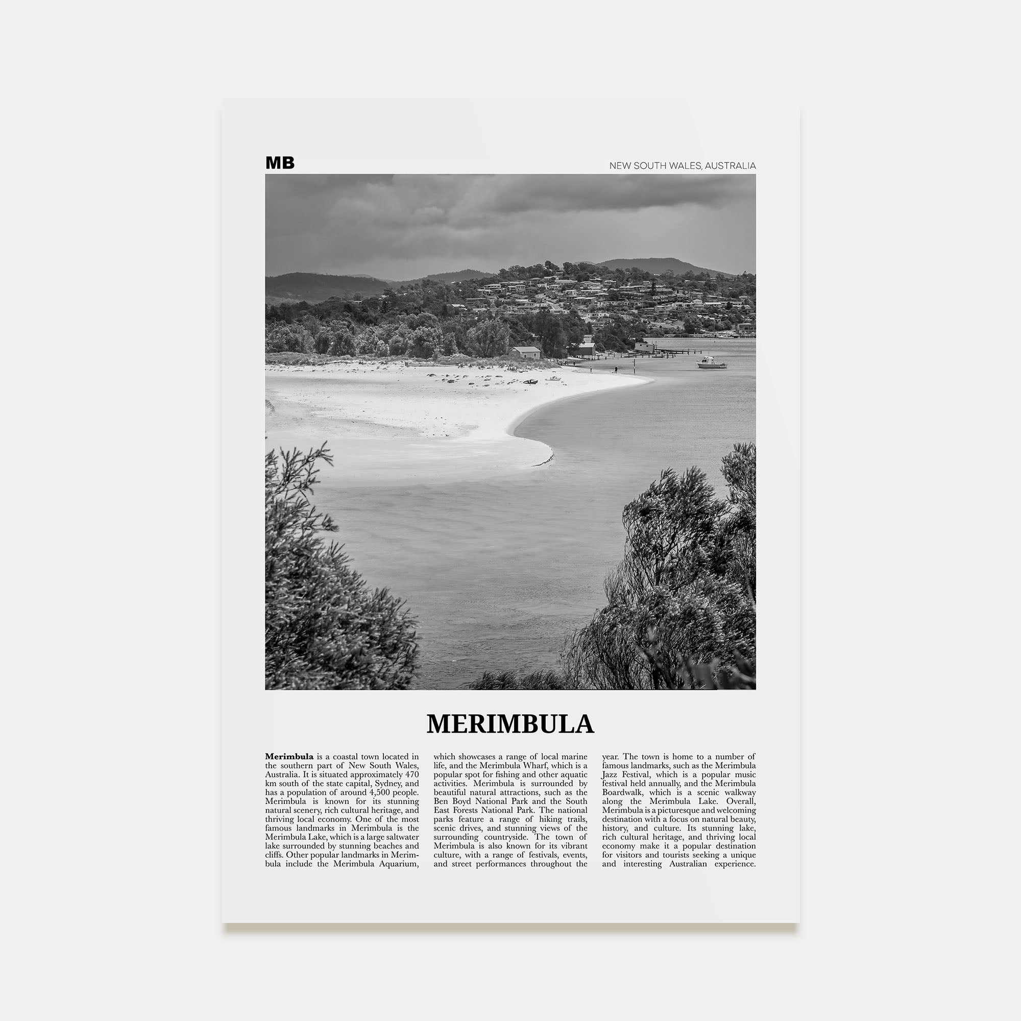 Merimbula Travel B&W Poster