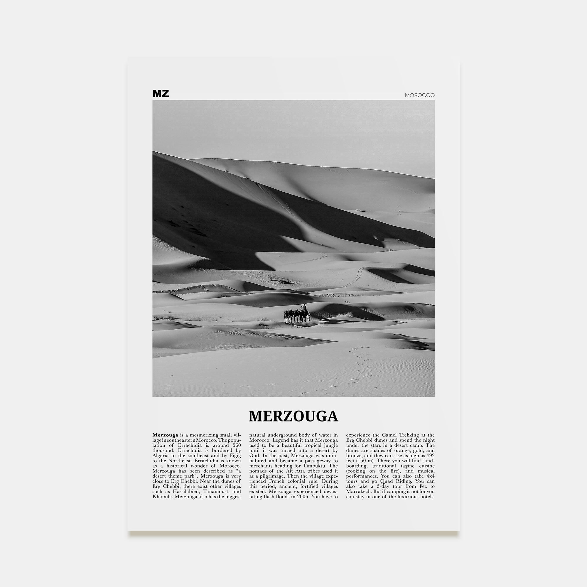 Merzouga Travel B&W Poster