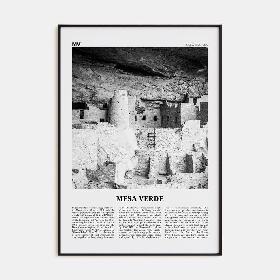 Mesa Verde National Park Travel B&W Poster