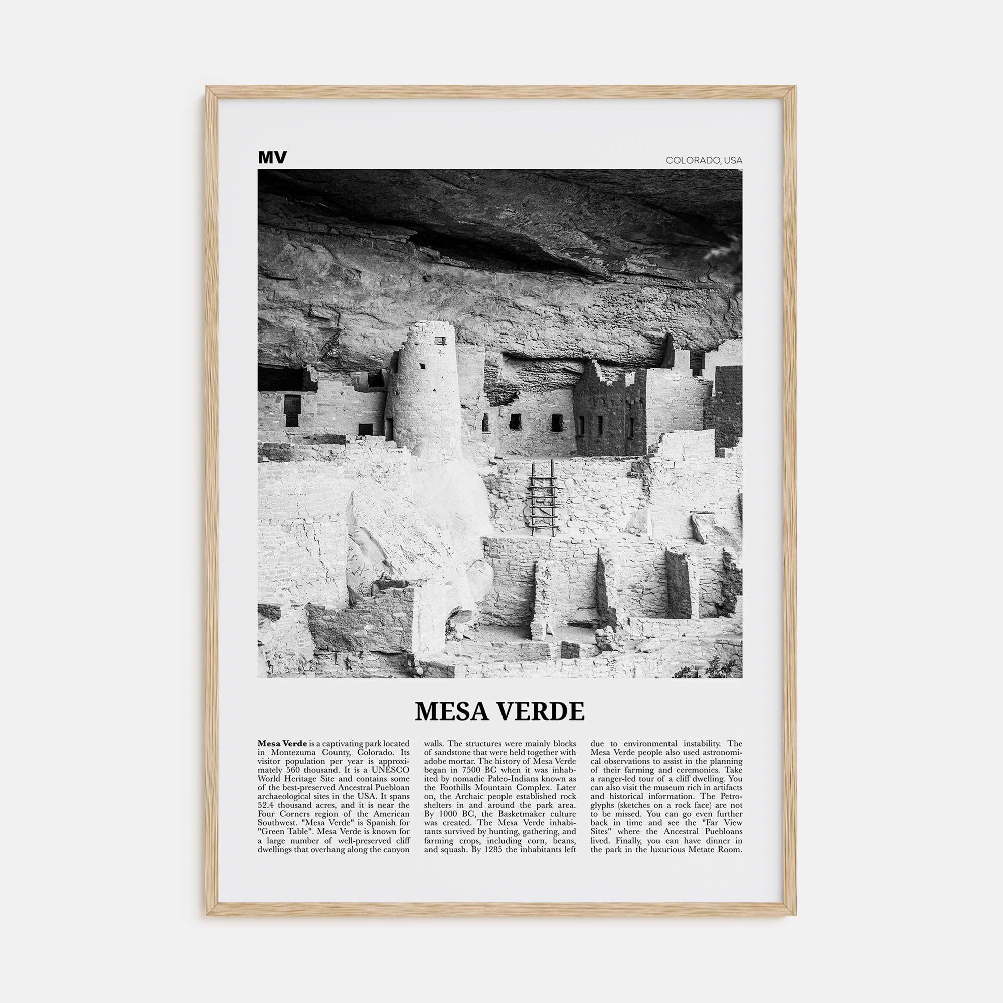Mesa Verde National Park Travel B&W Poster