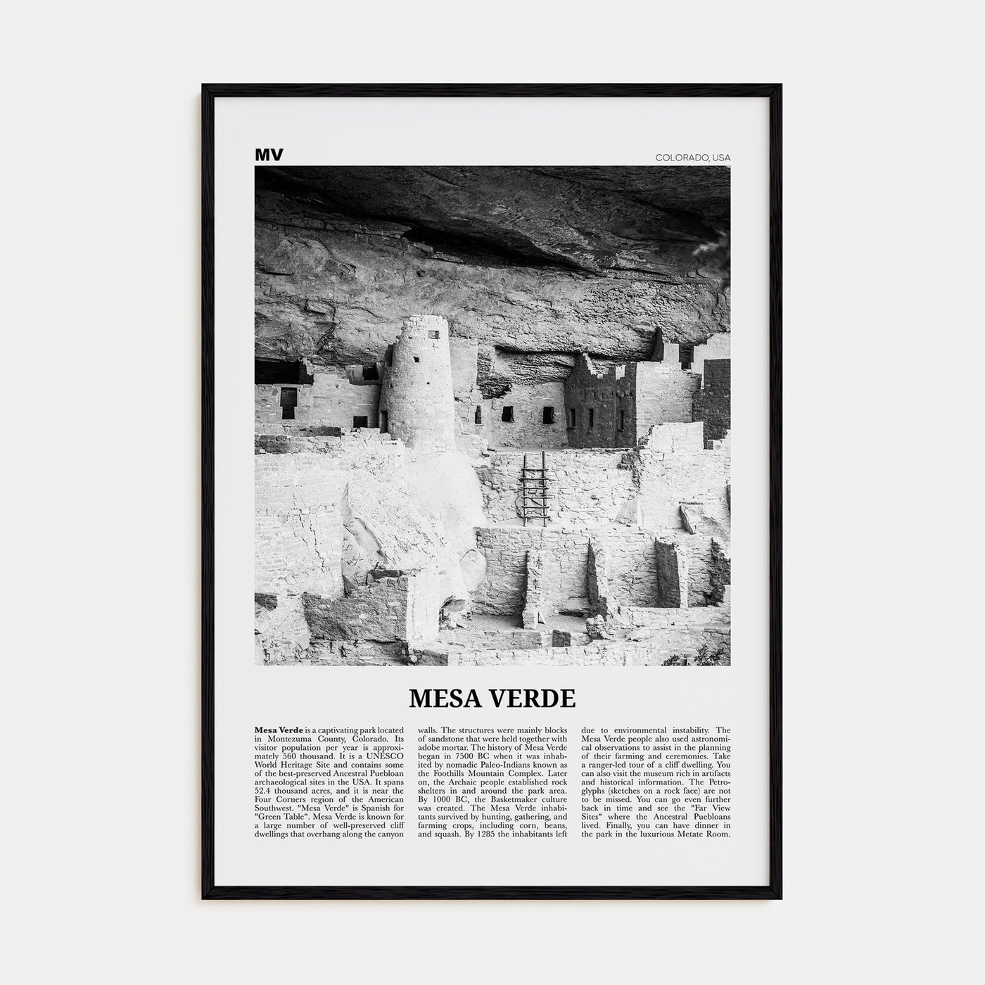 Mesa Verde National Park Travel B&W Poster
