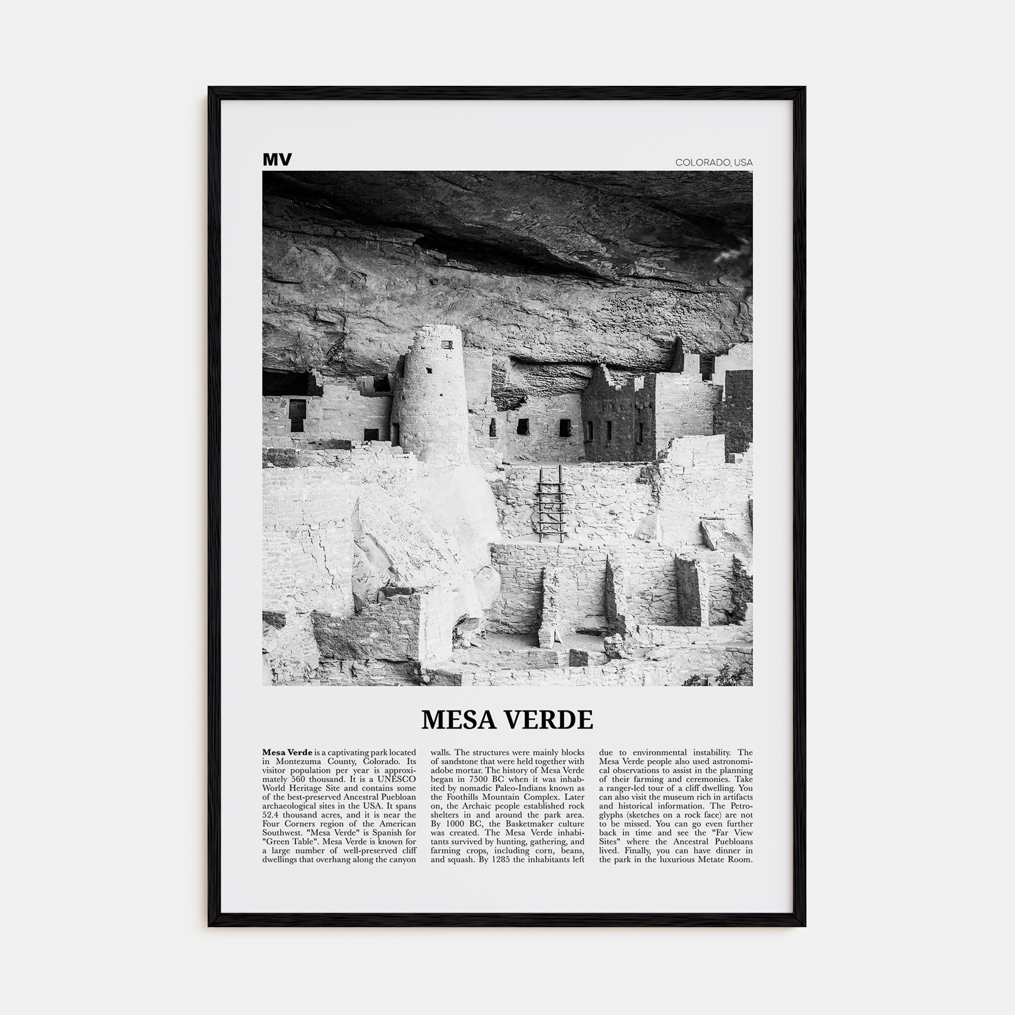 Mesa Verde National Park Travel B&W Poster