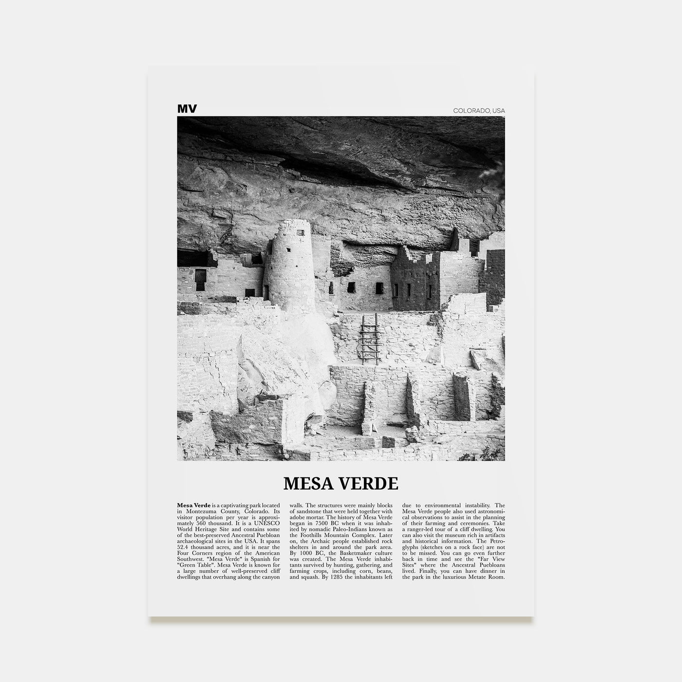 Mesa Verde National Park Travel B&W Poster