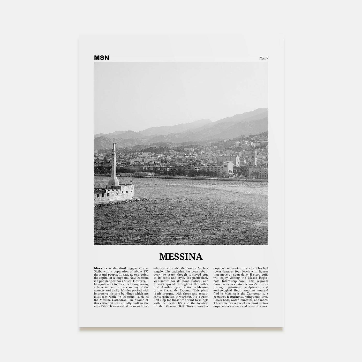 Messina Travel B&W Poster