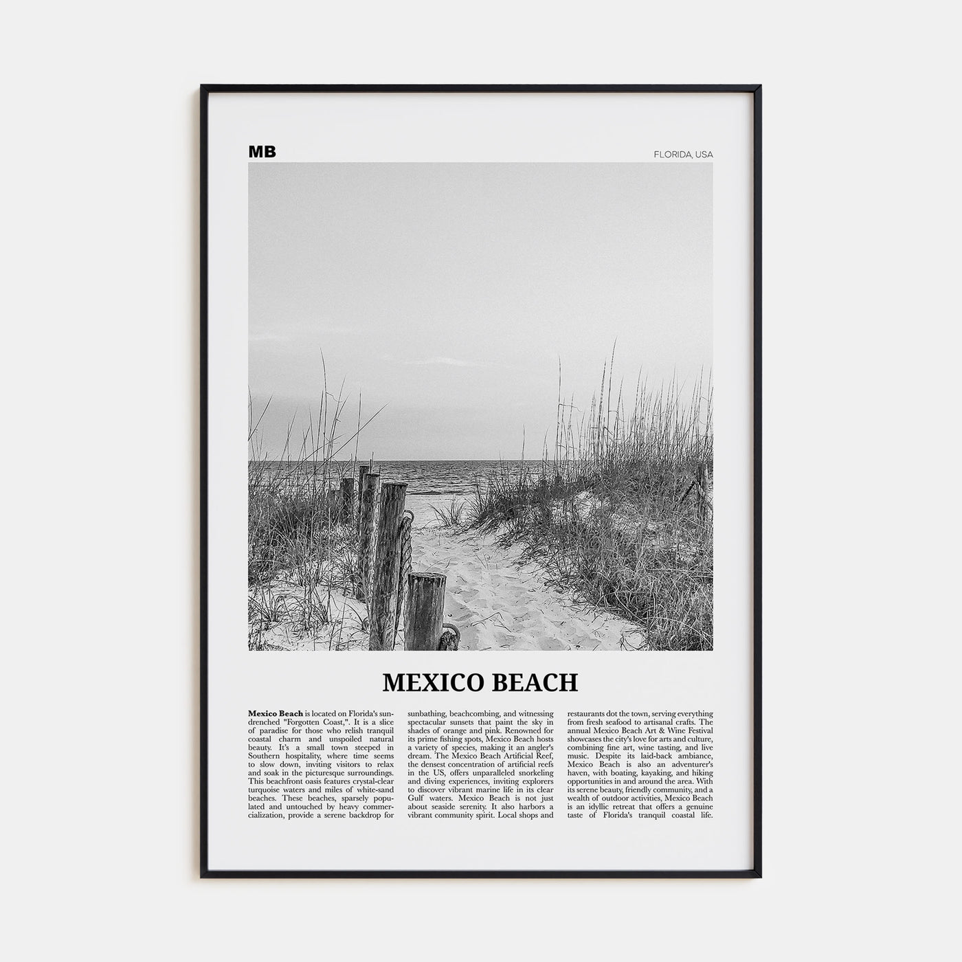 Mexico Beach Travel B&W Poster