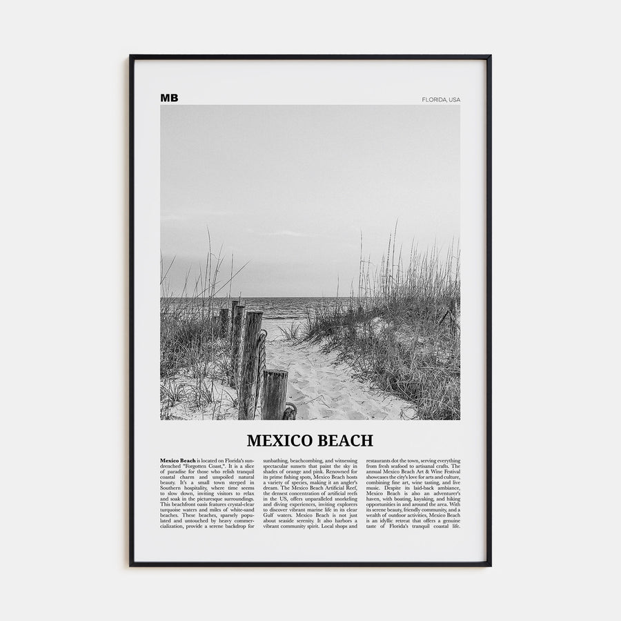 Mexico Beach Travel B&W Poster