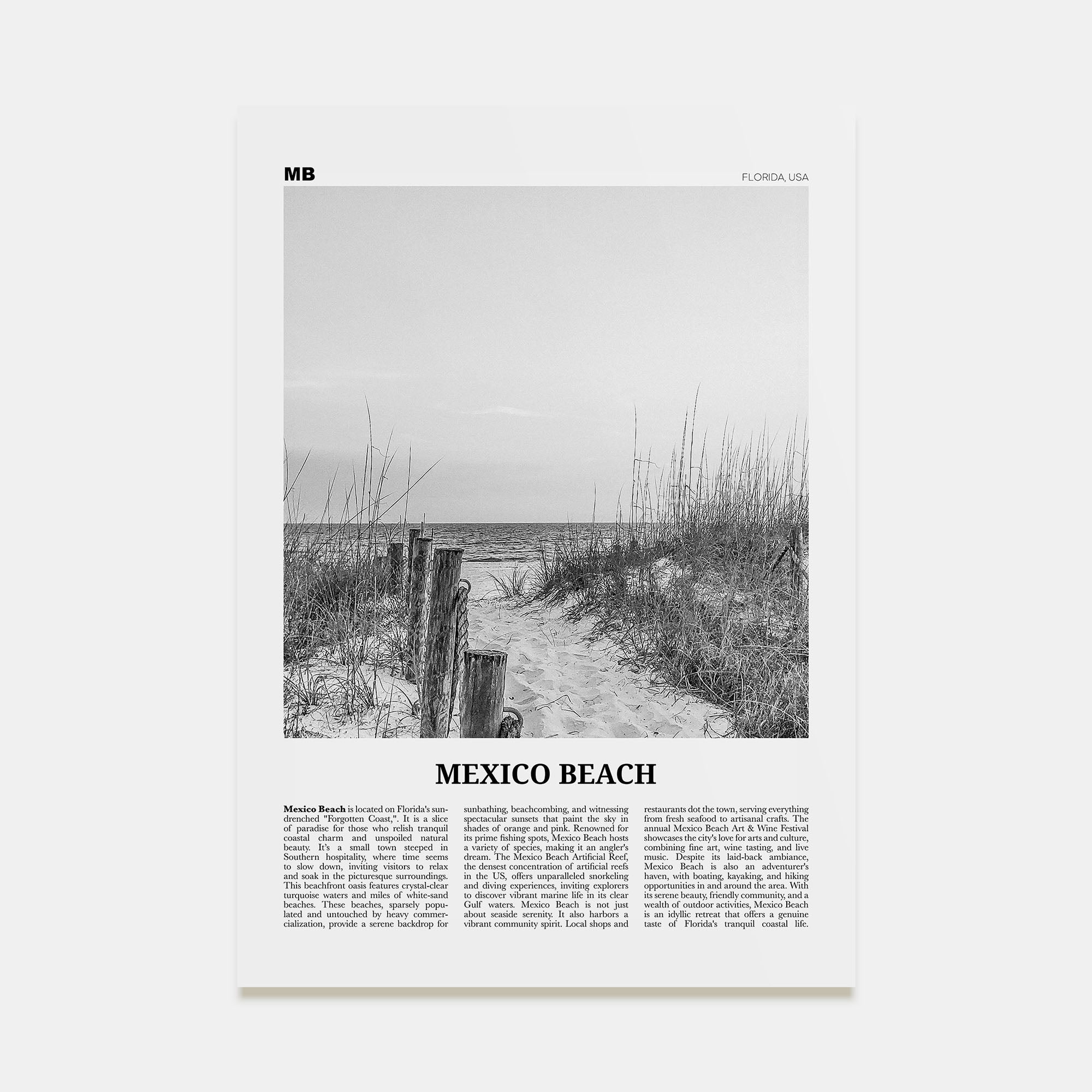 Mexico Beach Travel B&W Poster
