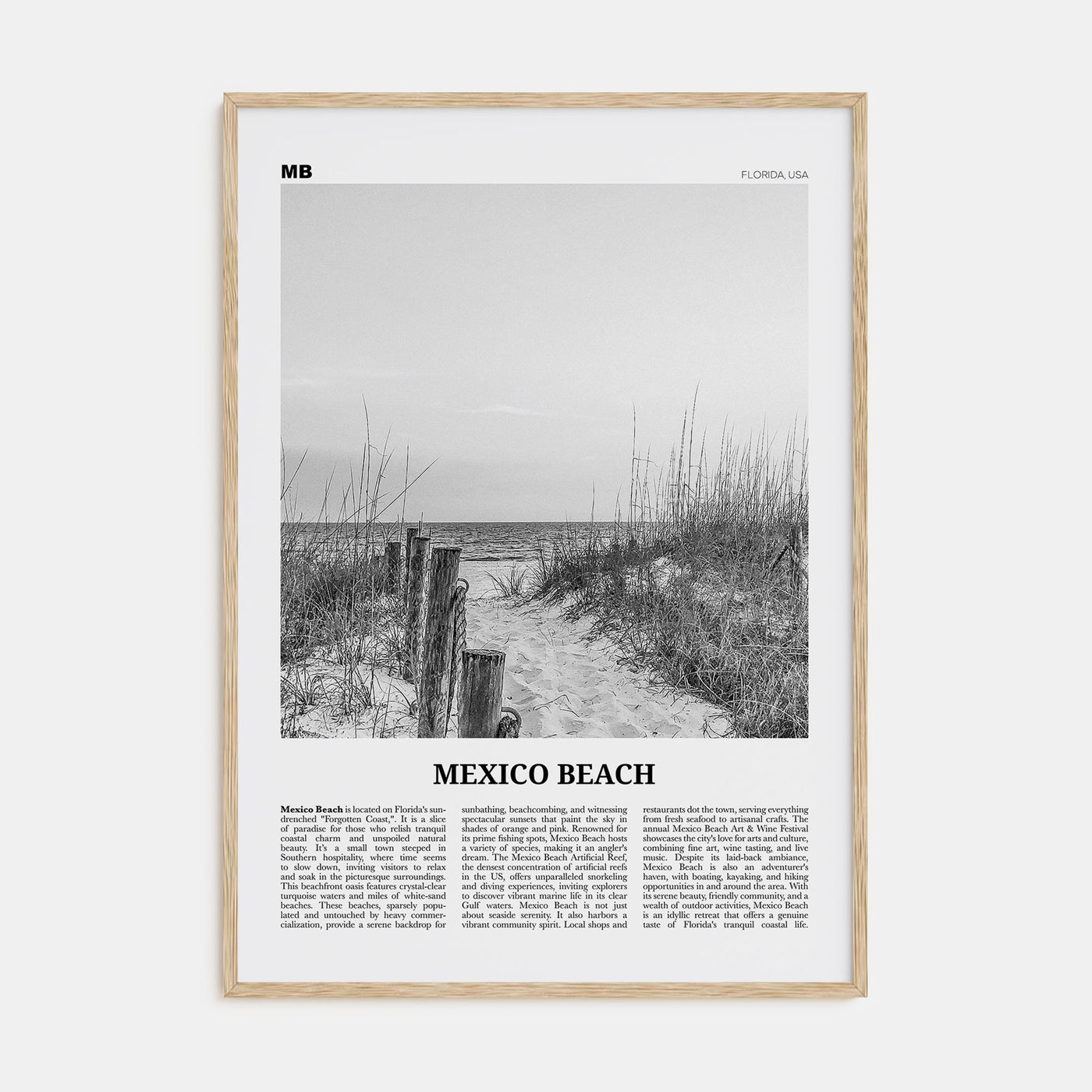 Mexico Beach Travel B&W Poster