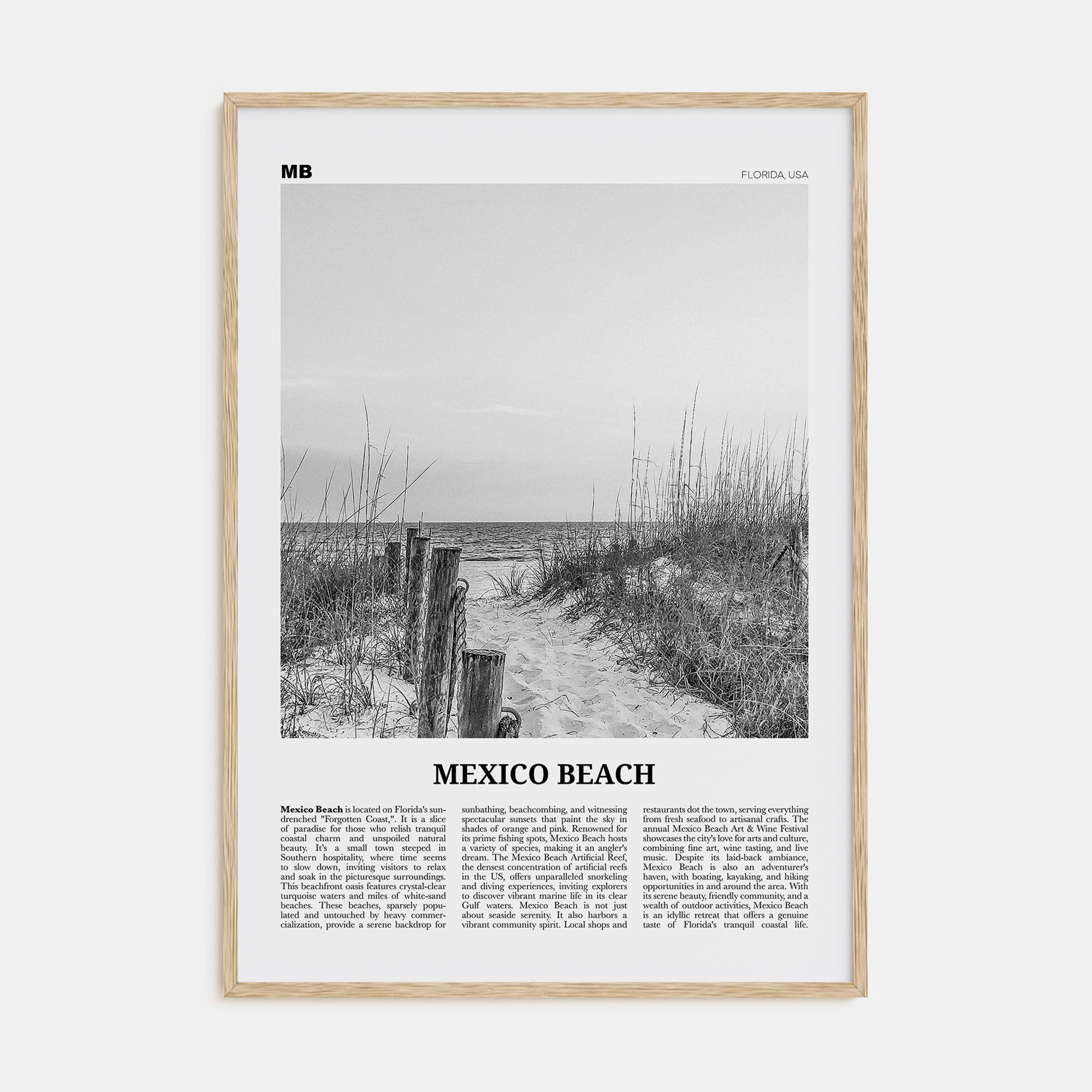 Mexico Beach Travel B&W Poster