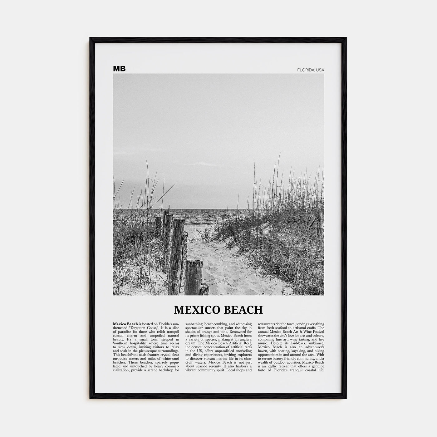 Mexico Beach Travel B&W Poster