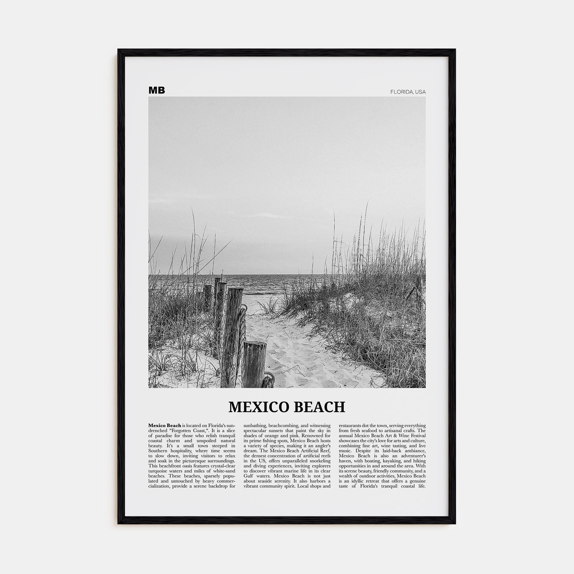Mexico Beach Travel B&W Poster
