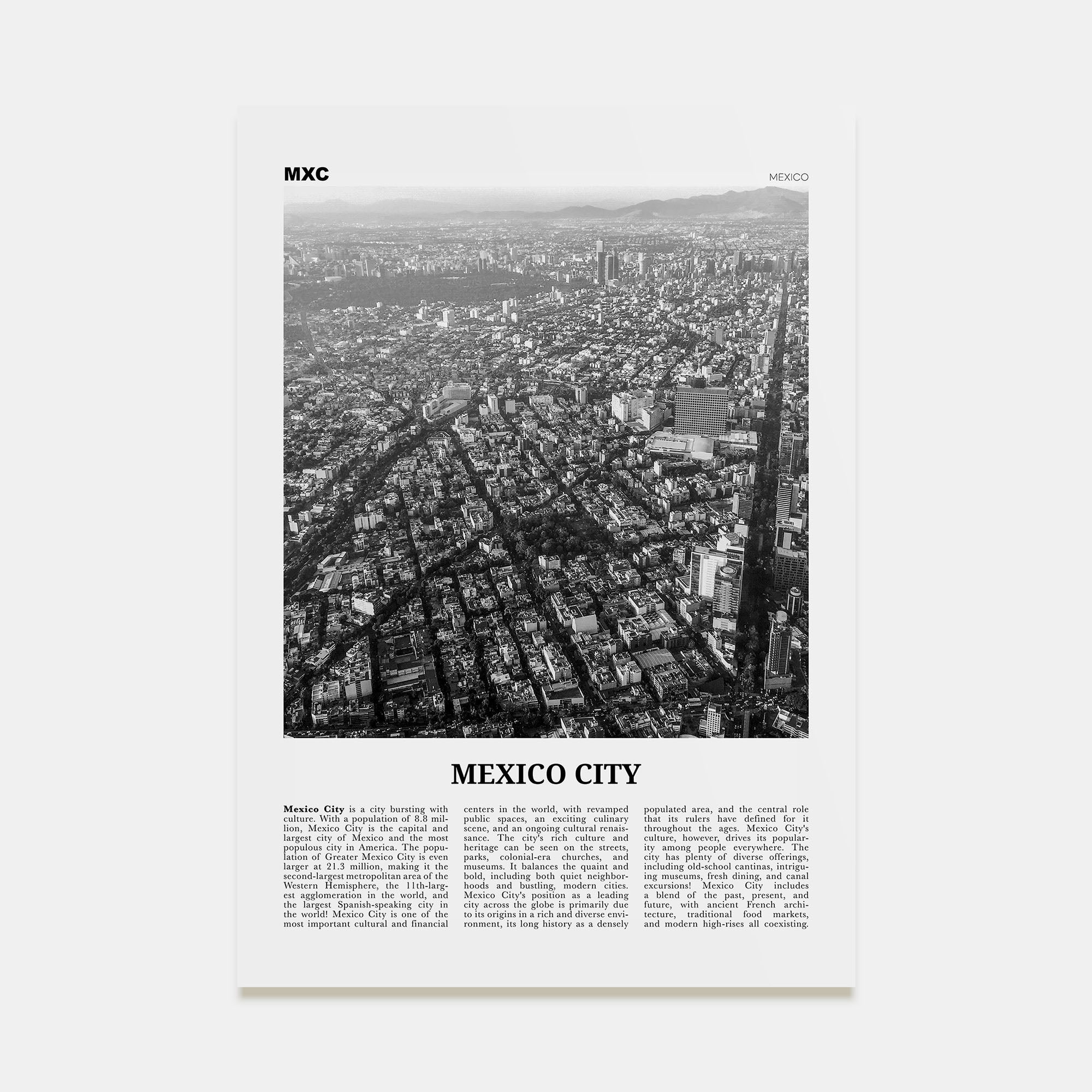 Mexico City Travel B&W No 3 Poster