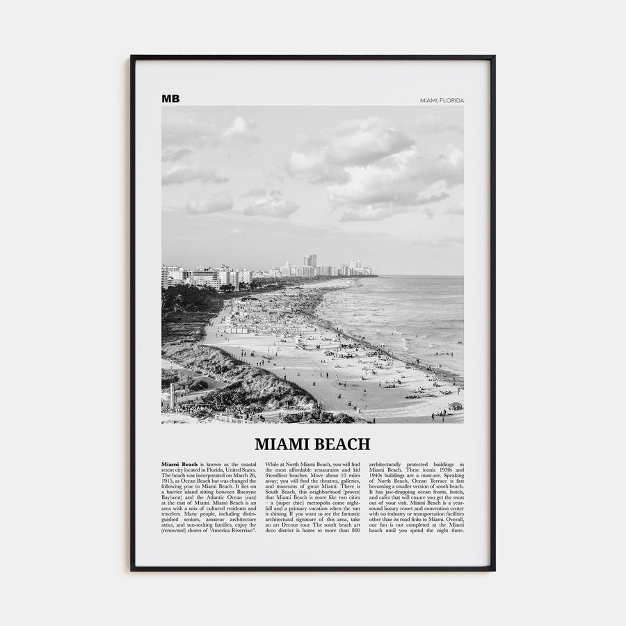 Miami Beach Travel B&W Poster