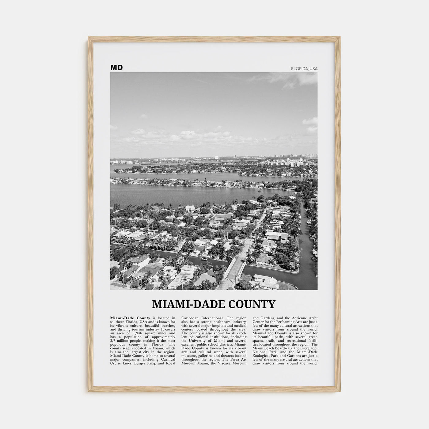 Miami-Dade County Travel B&W Poster