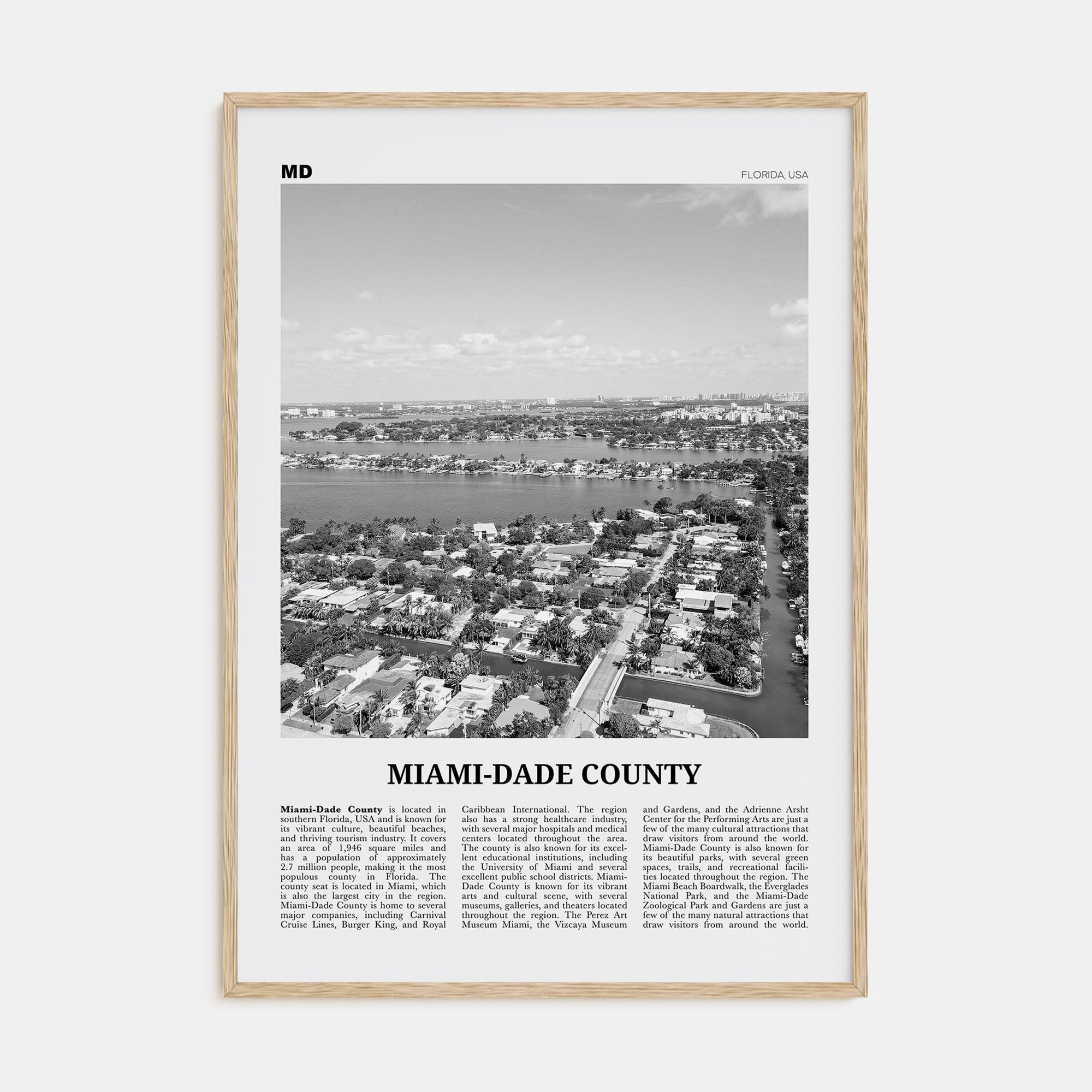 Miami-Dade County Travel B&W Poster