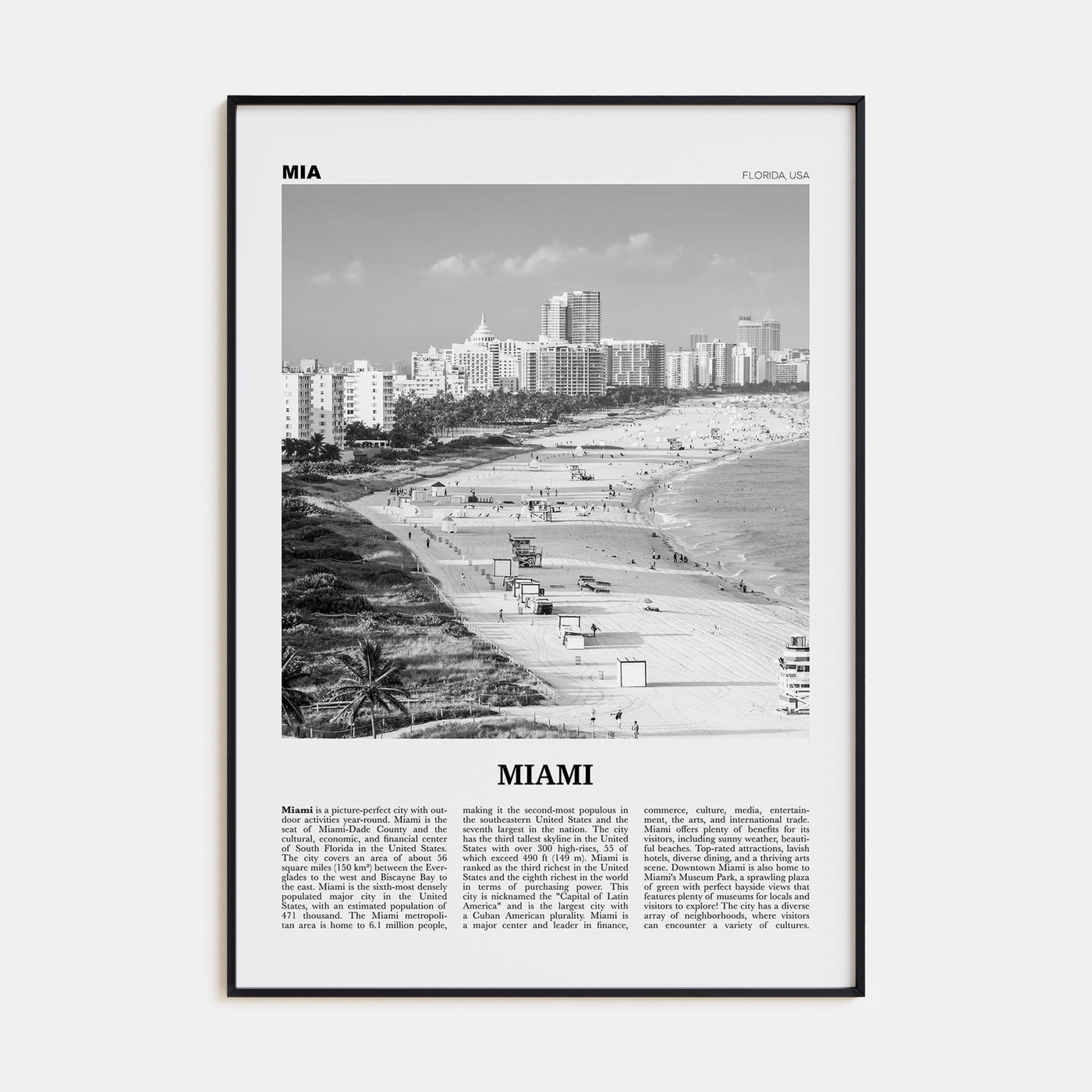 Miami Travel B&W No 1 Poster