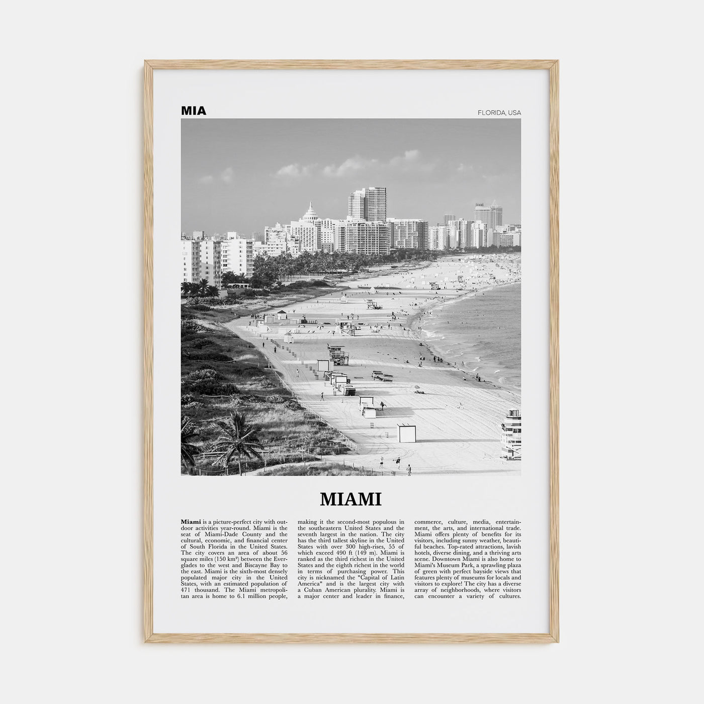 Miami Travel B&W No 1 Poster
