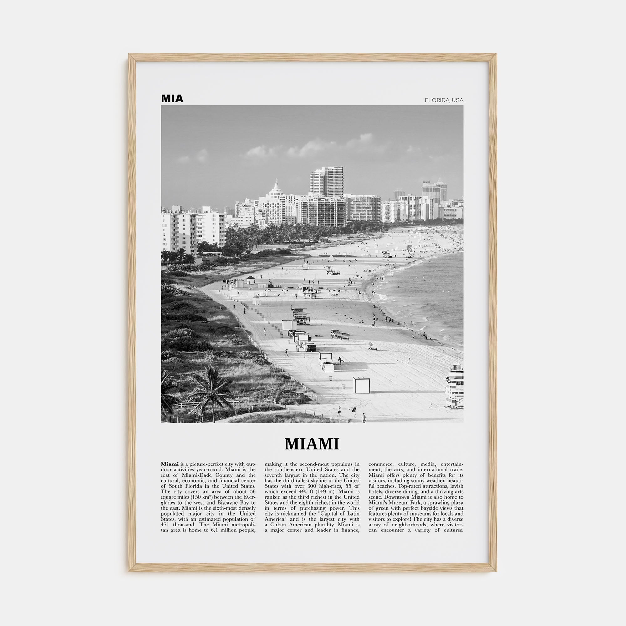 Miami Travel B&W No 1 Poster