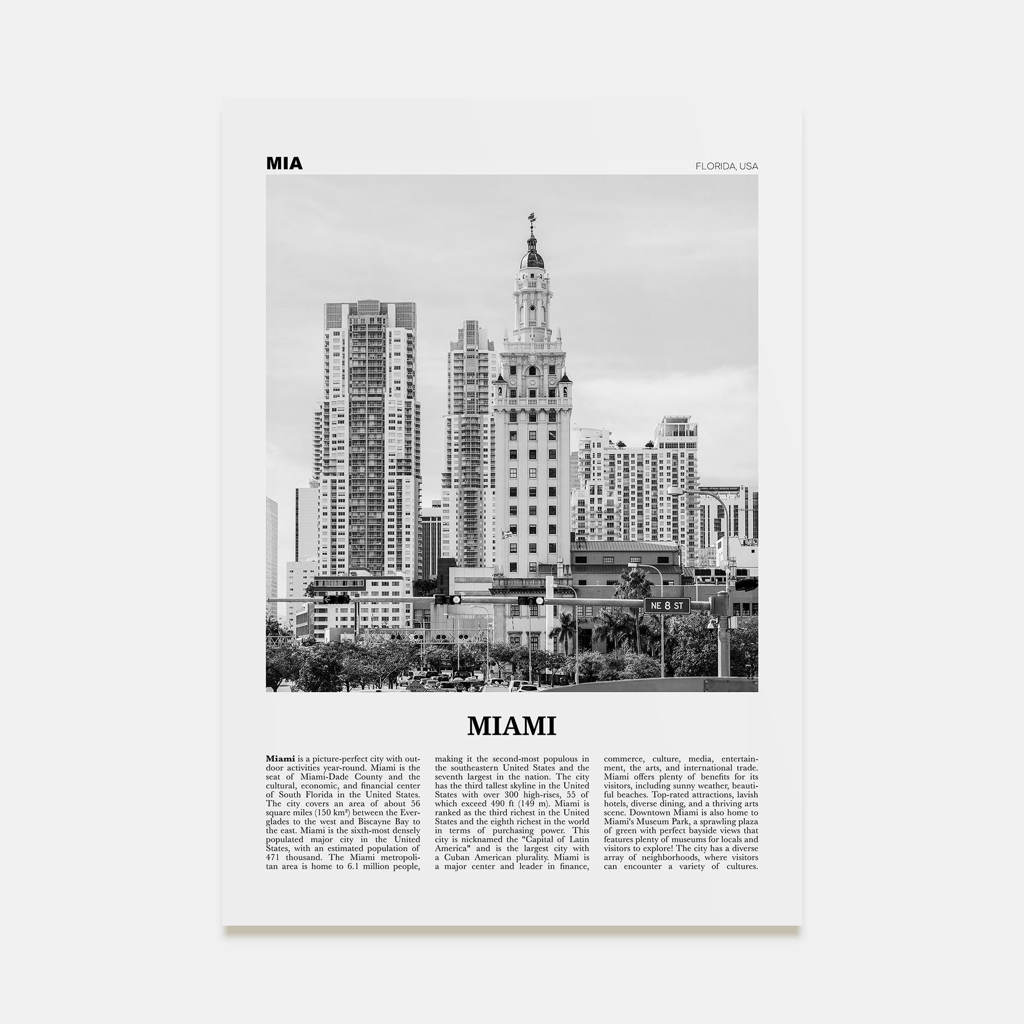 Miami Travel B&W No 2 Poster